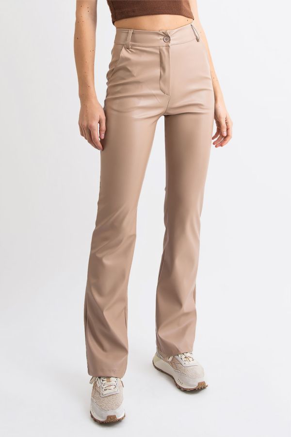 Imitatieleren Broek Met Hoge Taille - Hunter Beige