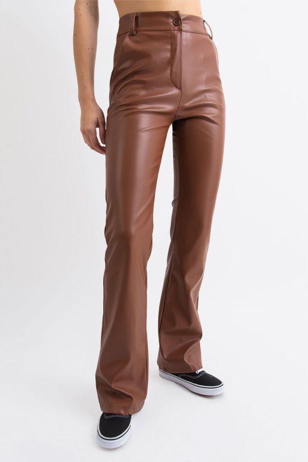 Imitatieleren Broek Met Hoge Taille  - Hunter Bruin