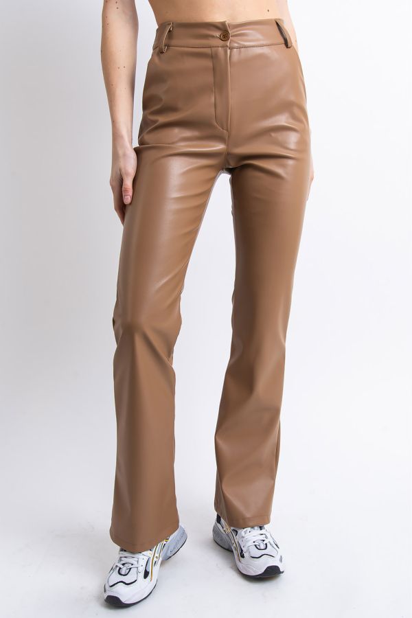 Imitatieleren Broek Met Hoge Taille - Hunter Camel