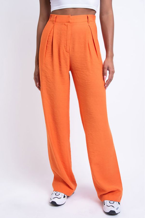 Klassieke Geplooide Brede Broek - Sienna Oranje