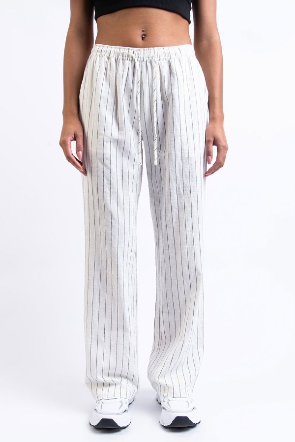 Linnen Broek Met Middelhoge Taille - Mila White Stripe