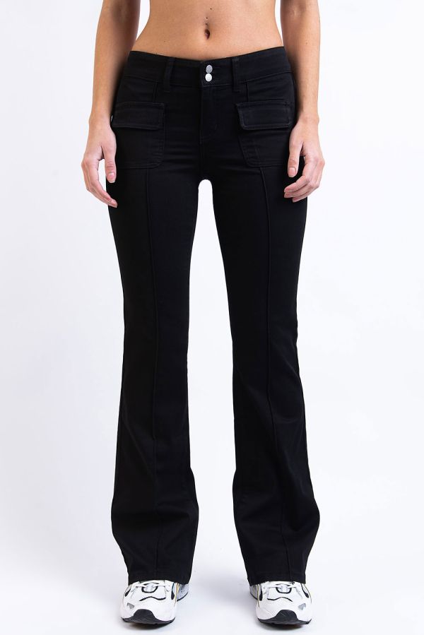 Laag Getailleerde Bootcut Jeans Met Plooien - Madison Black